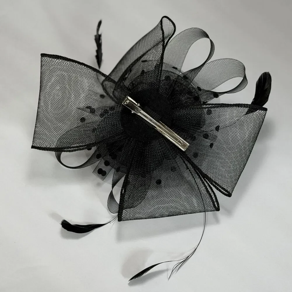 Vintage Black Fascinator Hair Clip Bow Feather‎